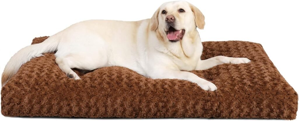 KSIIA Dog Bed Large Dogs, Washable Dog Cushion Fluffy Dog Mat for Large, Medium Dogs, Non-Slip Underside, Breathable, Pet Bed, Dog Mattress, Dark Grey, 90 x 60 cm