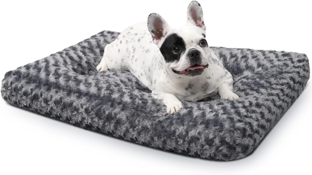 KSIIA Dog Bed Large Dogs, Washable Dog Cushion Fluffy Dog Mat for Large, Medium Dogs, Non-Slip Underside, Breathable, Pet Bed, Dog Mattress, Dark Grey, 90 x 60 cm