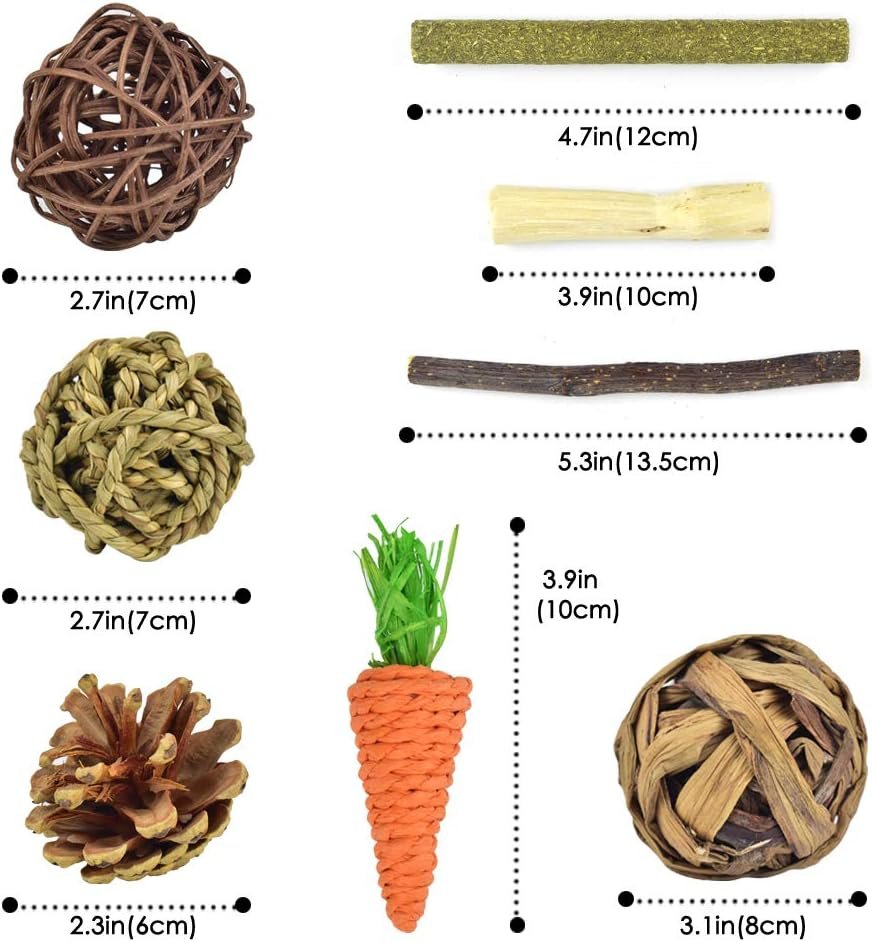 ERKOON Rabbit Accessories, 8 Types of Rabbit Chew Toy, Rabbit Activity Small Animals, Natural Timothy Hay Sticks, Apple Sticks, Dental Care, Treats, Chinchilla, Guinea Pigs, Gerbils