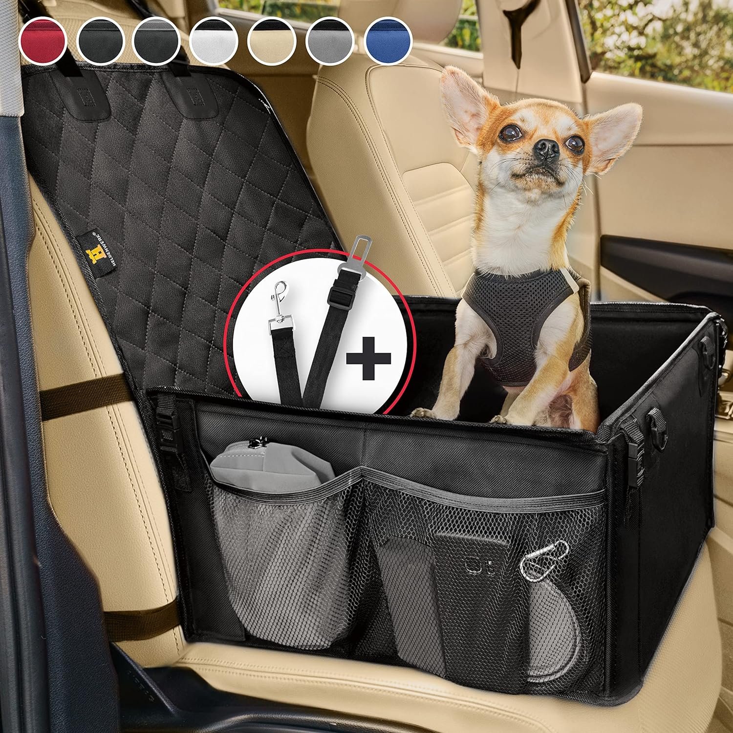 HELDENWERK Extra Stable Dog Car Seat - Reinforced Walls and 5 Straps - Waterproof Dog Car Seat for Back and Front Seat