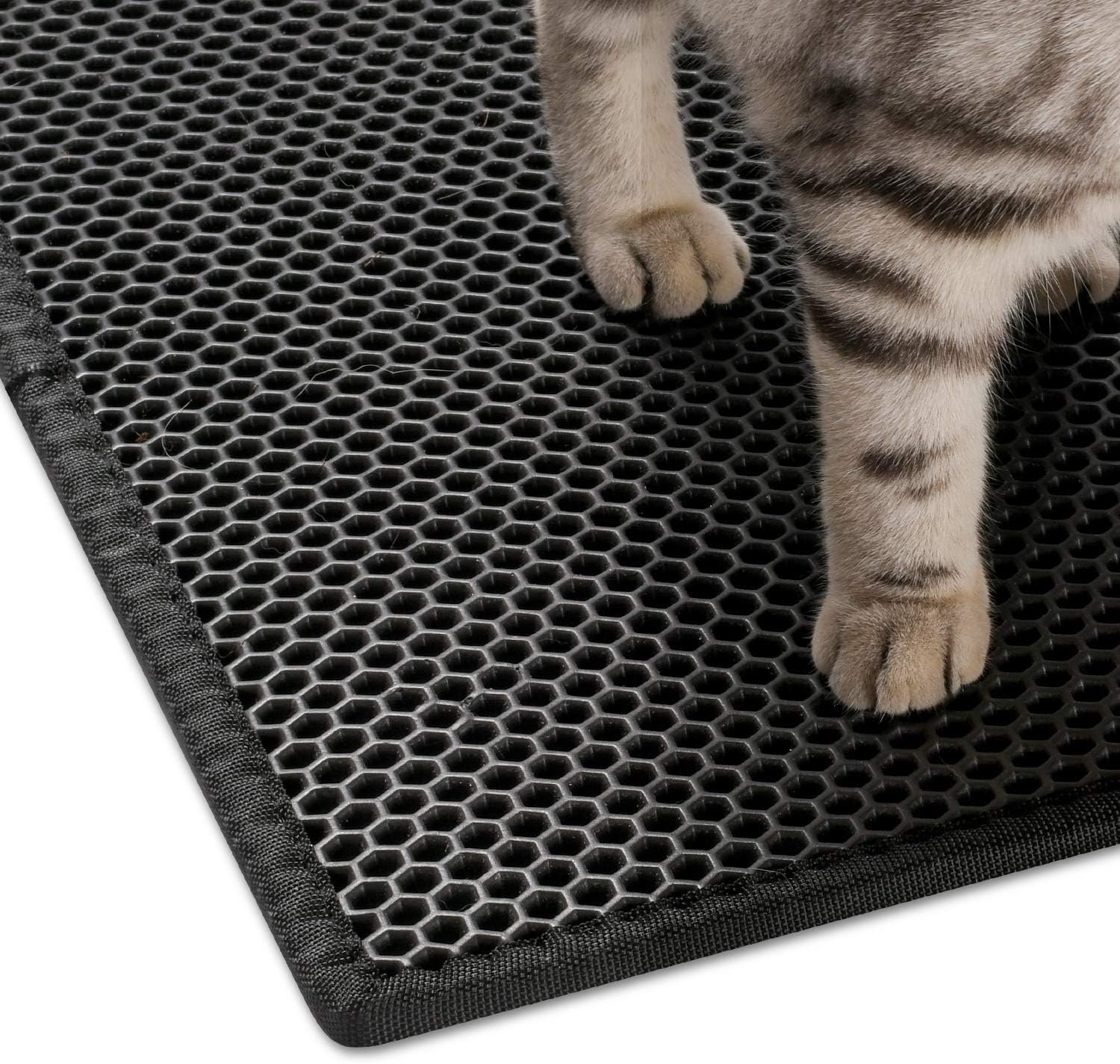 Pieviev Cat Litter Tray Mat 61 x 38 cm Honeycomb Design Cat Litter Tray Mat Waterproof Double Layer Design Honeycomb Mat (Black)., l