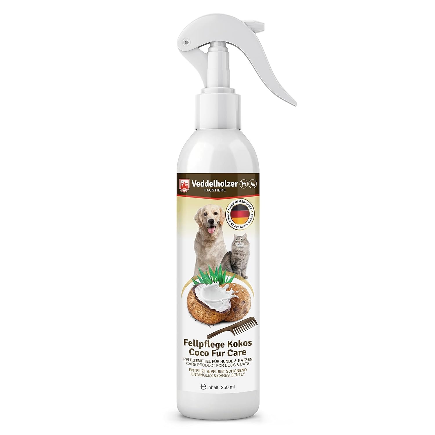 Veddelholzer 250ml Coconut Grooming Dog  Cat Detangling Spray Puppy Fur Accessories Dog Perfume Accessories Cat Grooming Dog Supplies