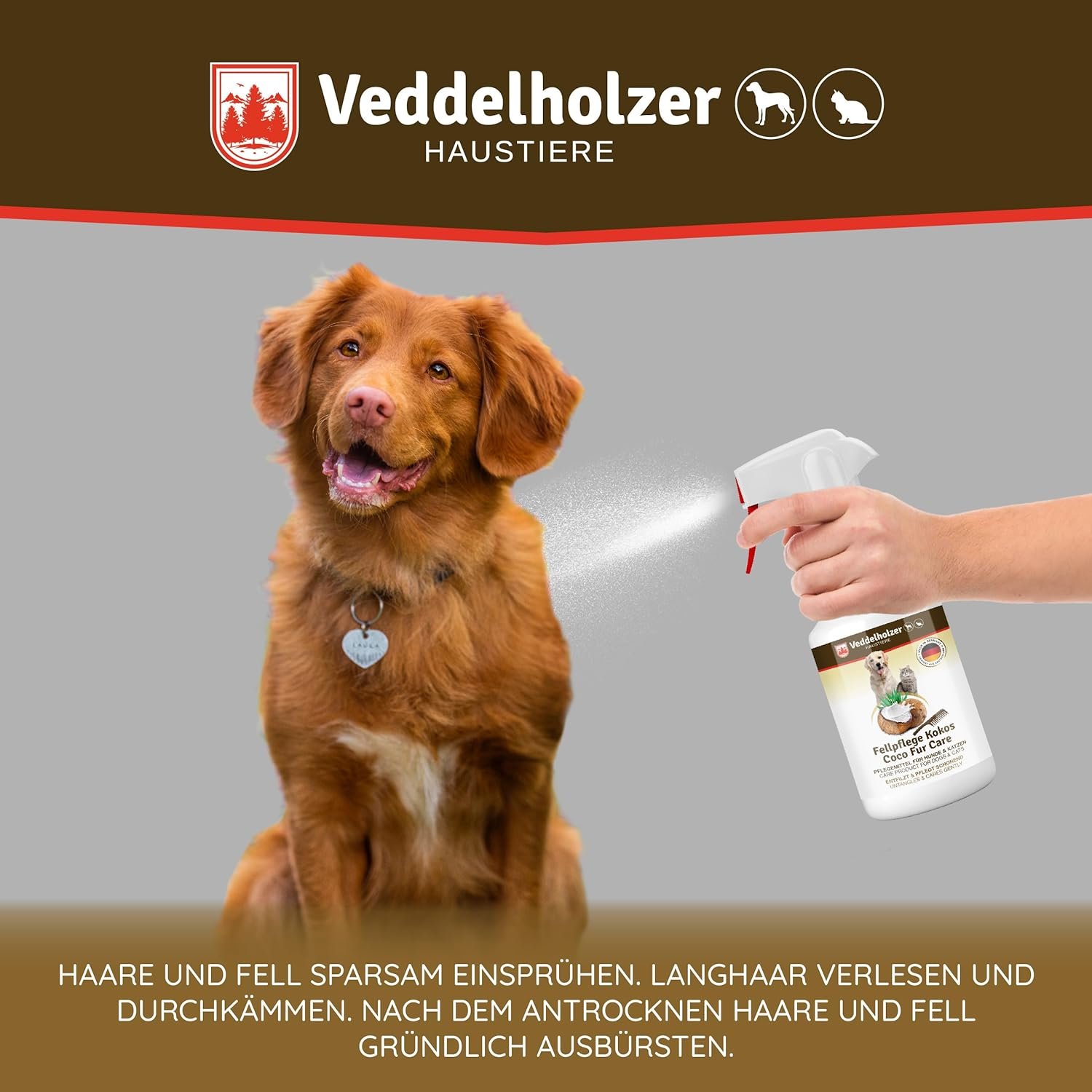 Veddelholzer 250ml Coconut Grooming Dog  Cat Detangling Spray Puppy Fur Accessories Dog Perfume Accessories Cat Grooming Dog Supplies