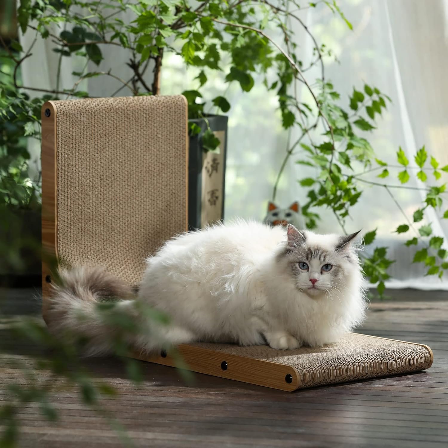 FUKUMARU Cat Scratching Board, 68 cm High L Shaped Scratching Board for Cats, Durable Cat Scratching Board with Ball Toy, Cat Scratching Furniture Made of High-Quality Cardboard for Wall and Corner,