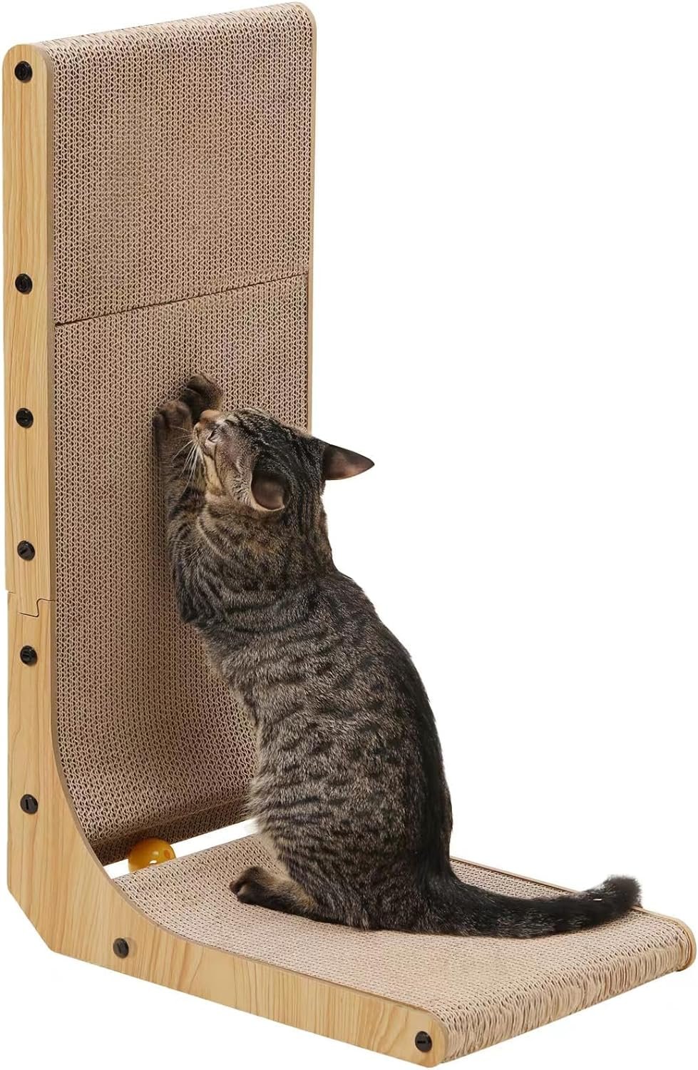 FUKUMARU Cat Scratching Board, 68 cm High L Shaped Scratching Board for Cats, Durable Cat Scratching Board with Ball Toy, Cat Scratching Furniture Made of High-Quality Cardboard for Wall and Corner,