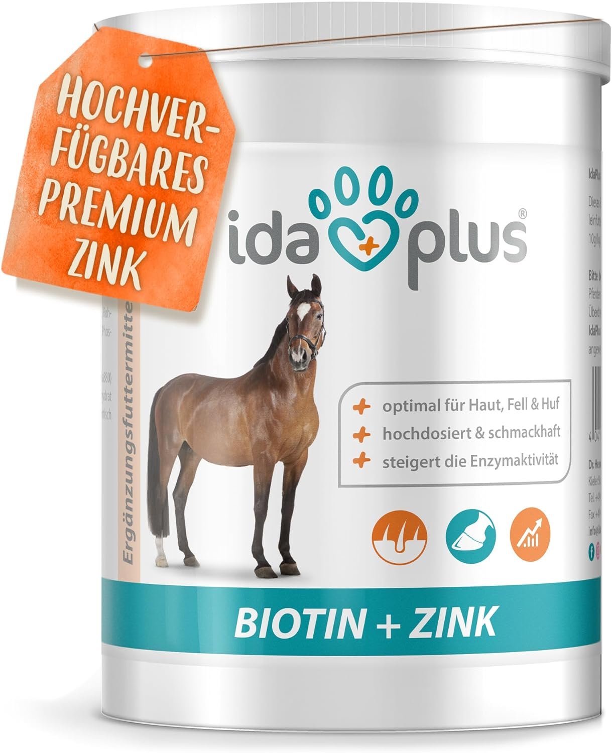 Ida Plus Biotin + Zinc - All-Round Supply - High Dose - Comparison Winner - Premium Zinc for Horses - Improves Hoof Quality - for Skin, Fur  Immune System - For Mauke, Hoof Problems  More - 750 g