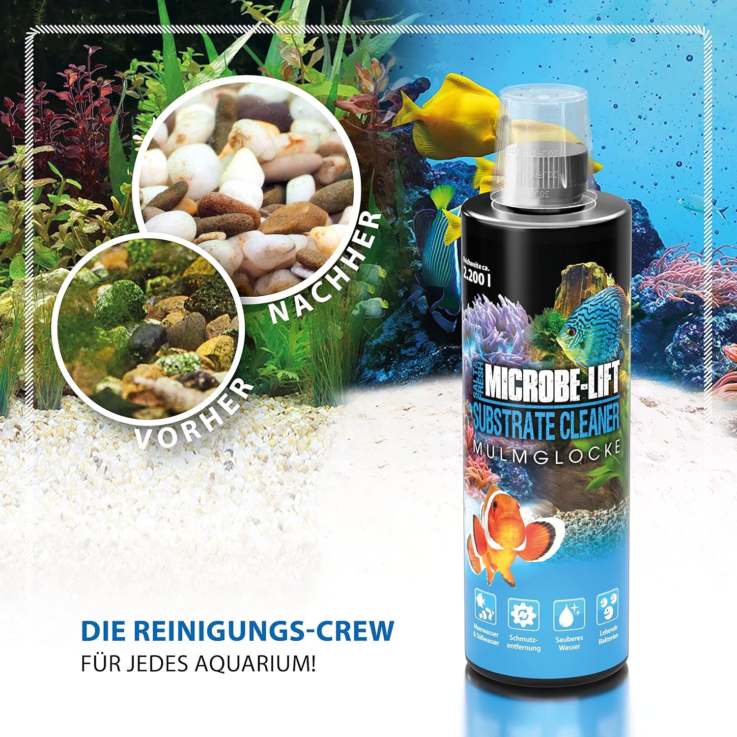 Microbe-Lift Substrate Cleaner – Highly Active Bacteria for Removing Detritus and Dirt in Aquarium, Fresh and Salt Water, 118ml