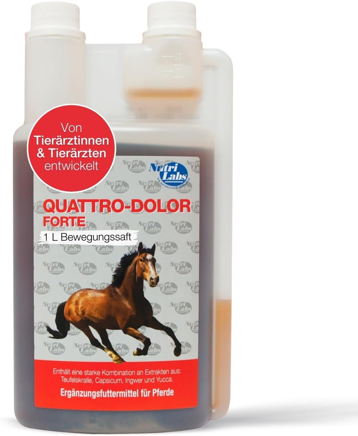 NutriLabs Quattro-Dolor Forte Exercise Juice for Horses 1 L with Turmeric, Ginger, Devils Claw Extract and Much More - Devils Claw Horse - Horse Dietary Supplement - Movement Horses