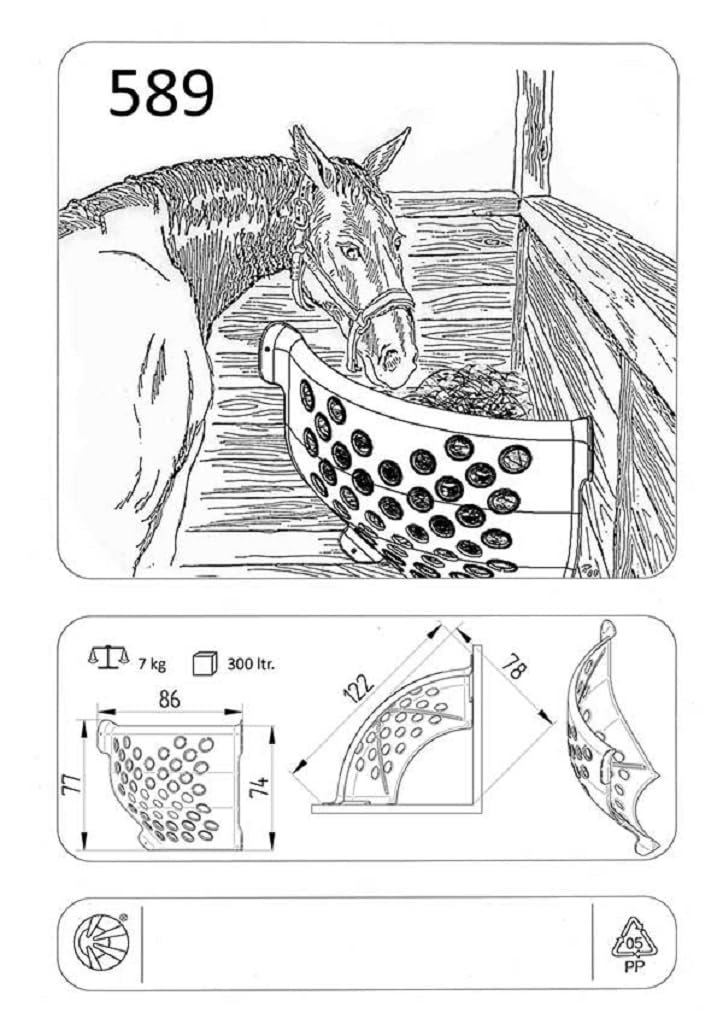 Brama-West Hay Rack Horse - Hay Dispenser XL - for up to 20 kg of Growth - Wall Rake