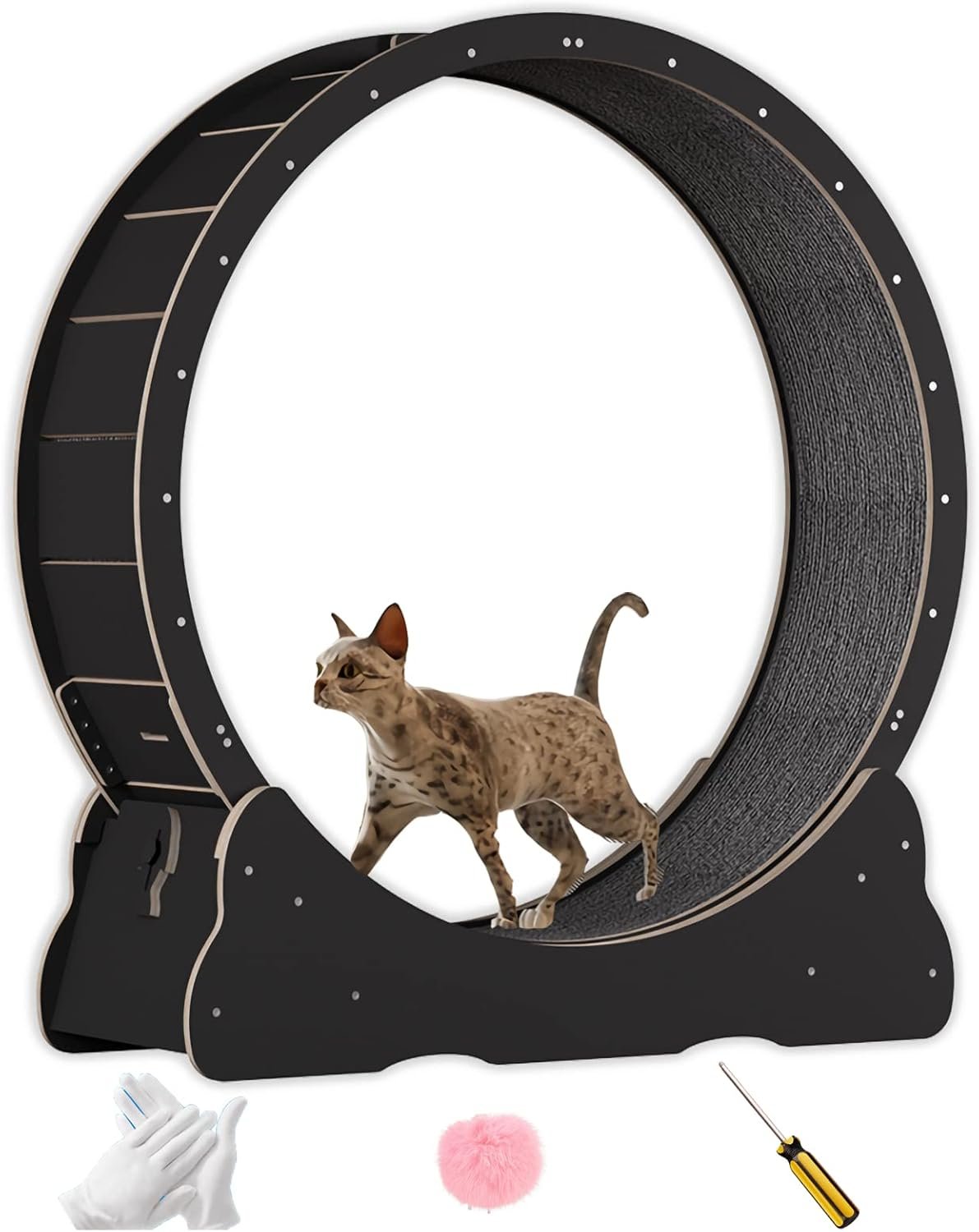 Cat Wheel Made of Solid Wood, Cat Wheel 100 cm Inner Diameter, Cat Wheel for Healthy Movement and Relaxation (Black)