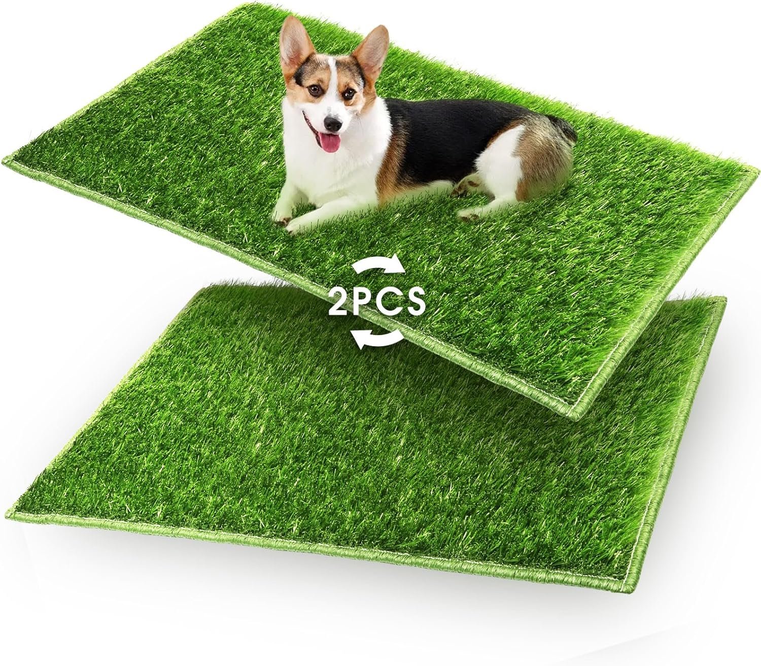 Hompet Dog Toilet Puppy Toilet for Indoor or Porch, 2 Pieces Training Mat, Reusable Dog Grass Pad with Tray, Portable Dog Gland Box for Small/Medium Dogs