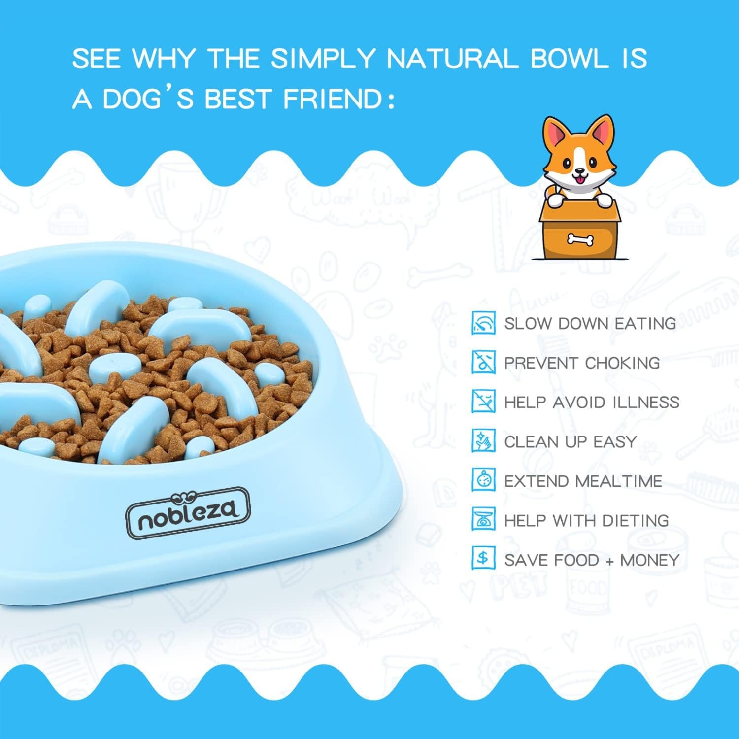 Nobleza Dog Bowl Large Dogs, Interesting Interactive Feeding Bowl Dog, Anti Sling Bowl, Dogs, Non-Slip, Durable and Non-Toxic Feeding Bowl Dogs Large