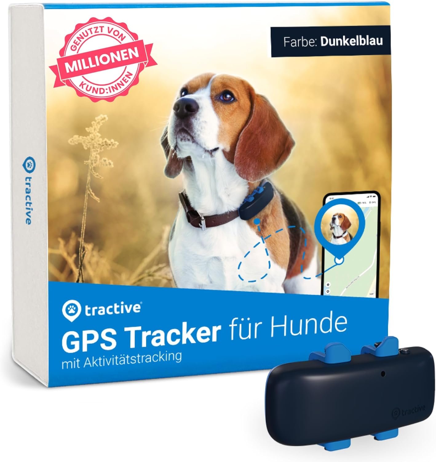 Tractive GPS DOG 4. Dog Tracker Always Know where your Dog is Keep it fit with Activity Tracking Unlimited Range (Midnight Blue)